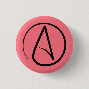 Atheist symbol: black on coral 1 inch round button