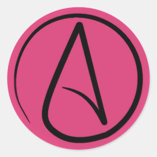 Atheist symbol: black on fuchsia classic round sticker