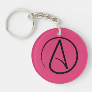 Atheist symbol: black on fuchsia keychain
