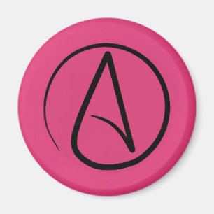 Atheist symbol: black on fuchsia magnet