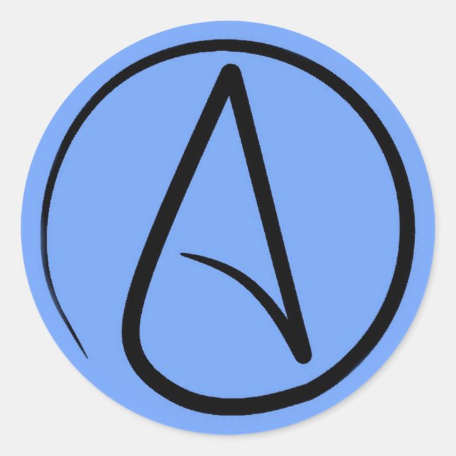 Atheist symbol: black on light blue classic round sticker (Front)