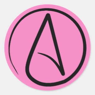 Atheist symbol: black on light pink classic round sticker