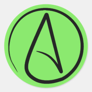 Atheist symbol: black on lime green classic round sticker