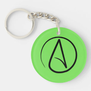 Atheist symbol: black on lime green keychain
