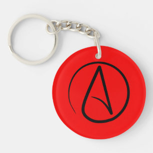Atheist symbol: black on red keychain