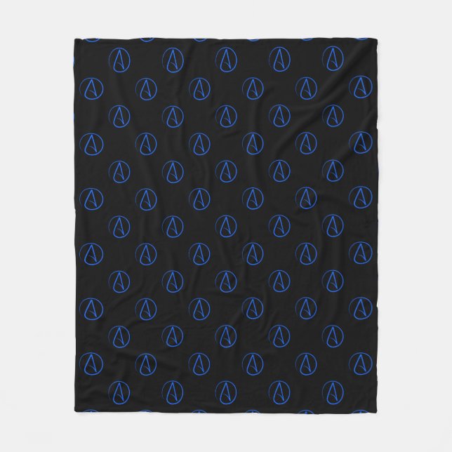 Atheist symbol: blue on black fleece blanket (Front)