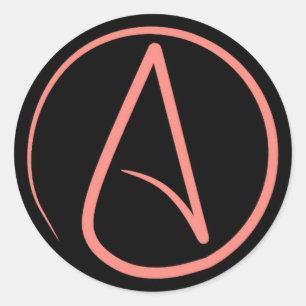 Atheist symbol: coral on black classic round sticker