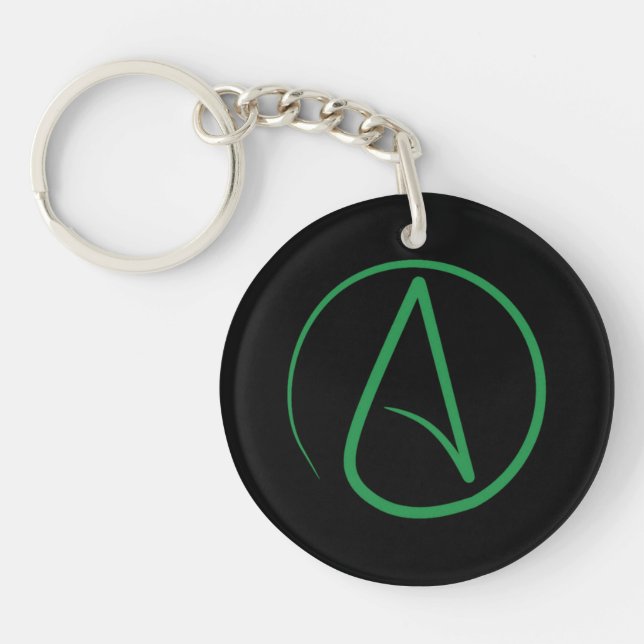 Atheist symbol: Green on black Keychain (Front)