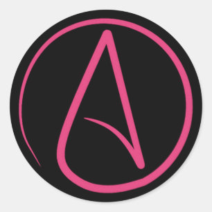 Atheist symbol: pink on black classic round sticker