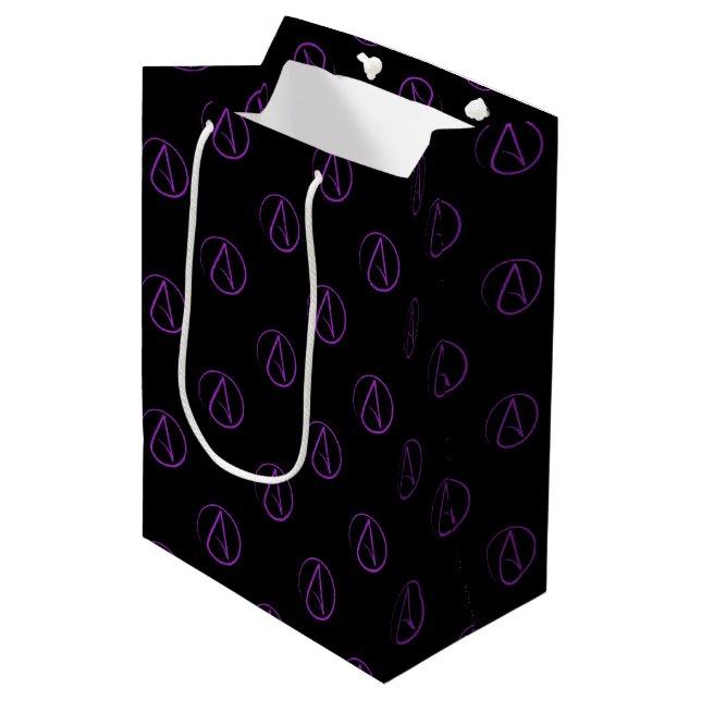 Atheist symbol: purple on black medium gift bag (Front Angled)