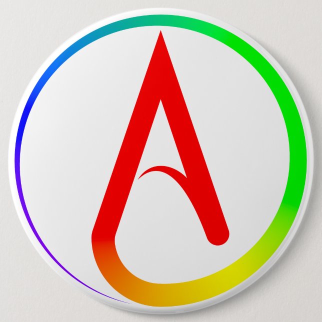 Atheist Symbol Rainbow 6 Inch Round Button (Front)