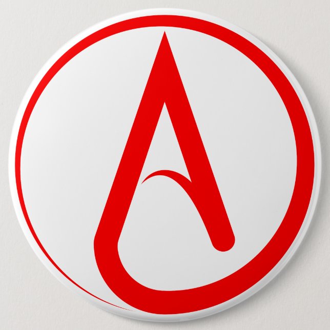 Atheist Symbol Red 6 Inch Round Button (Front)