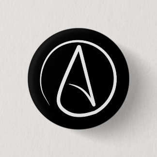 Atheist symbol: white on black 1 inch round button