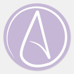 Atheist symbol: white on lavender classic round sticker