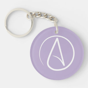 Atheist symbol: white on lavender keychain