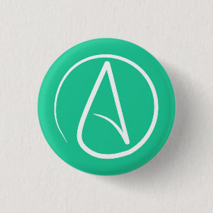 Atheist symbol: white on mint green 1 inch round button