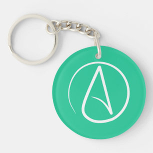 Atheist symbol: white on mint green keychain