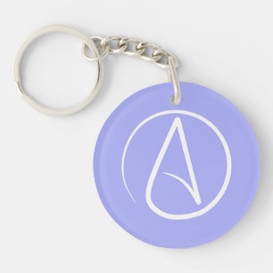 Atheist symbol: white on periwinkle keychain
