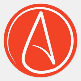Atheist symbol: white on red classic round sticker