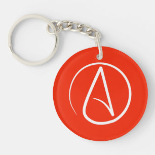Atheist symbol: white on red keychain