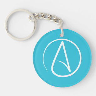 Atheist symbol: white on sky blue keychain