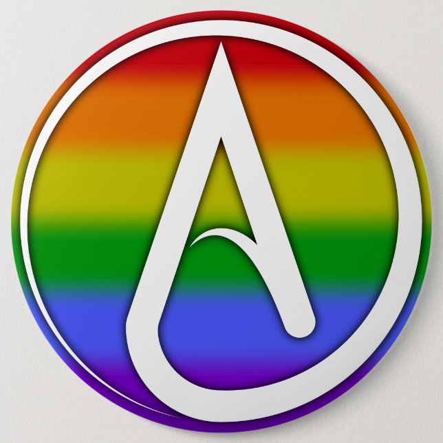 Atheist Symbol White over Rainbow 6 Inch Round Button (Front)