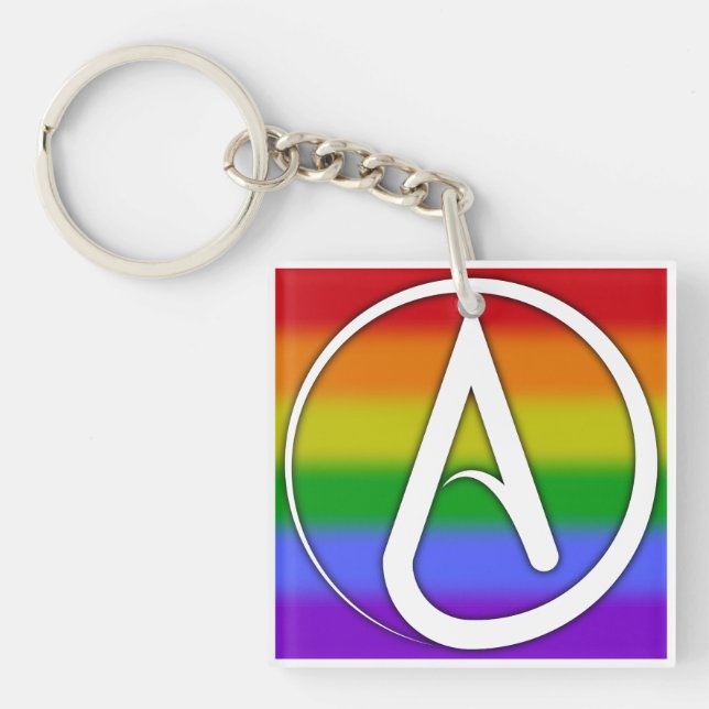 Atheist Symbol White over Rainbow Keychain (Front)