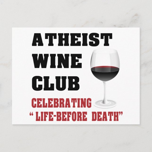 Atheist wine club postcard (Front)