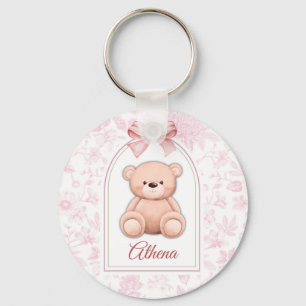 Athena   Custom Pink Teddy Bear Nursery Design  Keychain