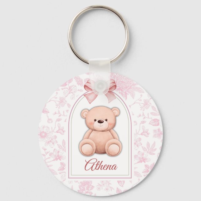 Athena | Custom Pink Teddy Bear Nursery Design  Keychain (Front)