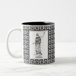 Athena Goddess on Black & White Greek Pattern Two-Tone Coffee Mug