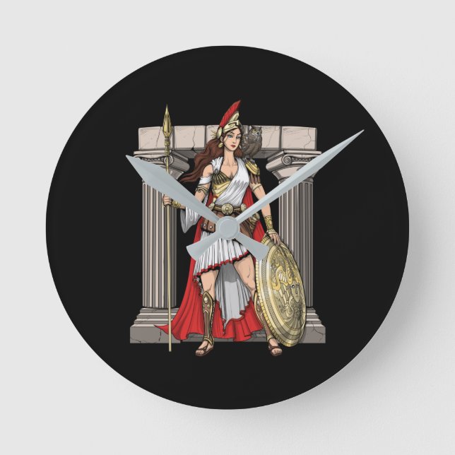 Athena Greek Goddess Round Clock (Front)