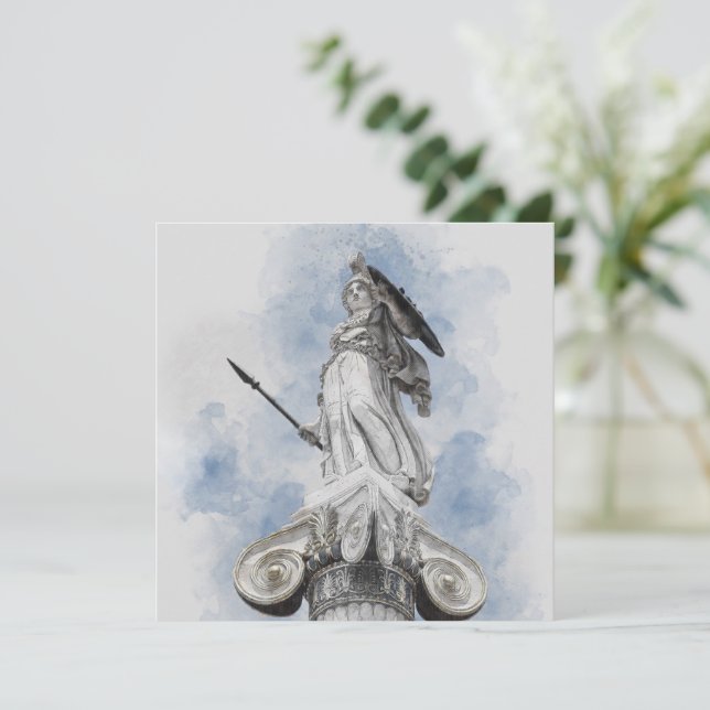 Athena Greek Statue Watercolor Card – Classic Myth (Standing Front)
