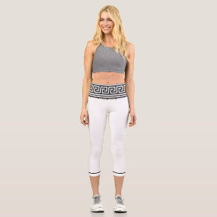 Athena High Waisted Greek Key Black on White Capri Leggings