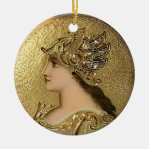 ATHENA PORTRAIT WITH GOLDEN HELMET AND GRYPHONS CERAMIC ORNAMENT
