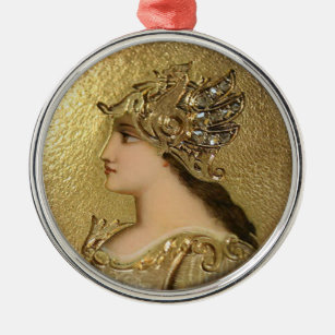 ATHENA PORTRAIT WITH GOLDEN HELMET AND GRYPHONS METAL ORNAMENT