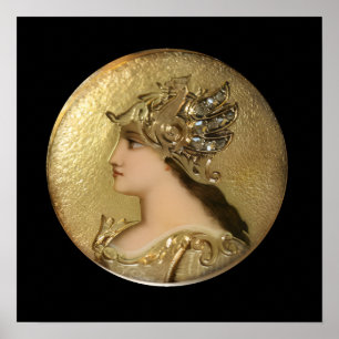 ATHENA PORTRAIT WITH GOLDEN HELMET AND GRYPHONS POSTER