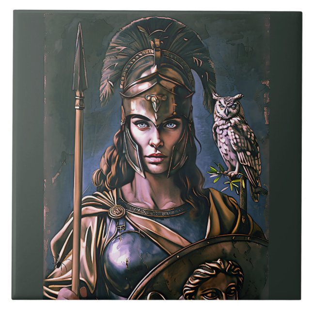 "Athena’s Fierce Loyalty" Colourful Portrait    Tile (Front)
