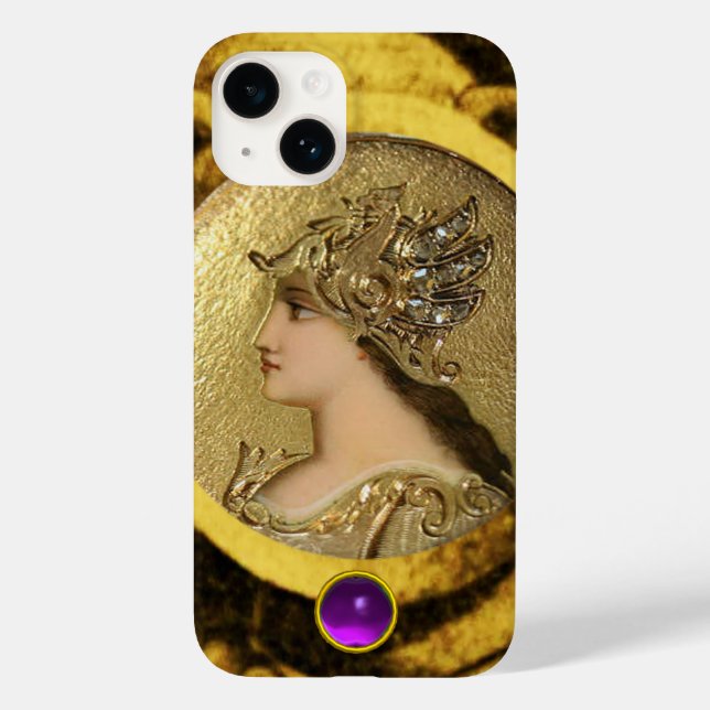 ATHENA WITH FANTASY GRIFFINS AND PURPLE GEMSTONE Case-Mate iPhone CASE (Back)