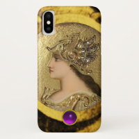 ATHENA WITH FANTASY GRIFFINS AND PURPLE GEMSTONE