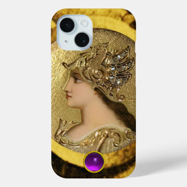 ATHENA WITH FANTASY GRIFFINS AND PURPLE GEMSTONE Case-Mate iPhone CASE (Back)