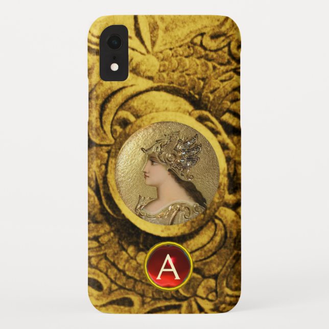 ATHENA WITH FANTASY GRIFFINS RED GEMSTONE MONOGRAM Case-Mate iPhone CASE (Back)