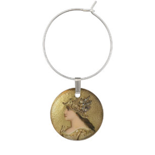 ATHENA WITH GOLDEN HELMET AND FANTASY GRIFFINS WINE CHARM