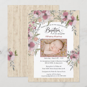 Athena Wood Baptism Invitation