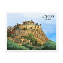 Athènes Grèce Carte Postale Aquarelle | Vues Histo