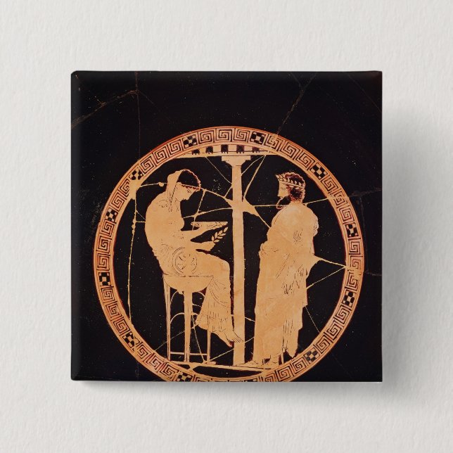 Athenian red-figure kylix depicting Aegeus 2 Inch Square Button (Front)