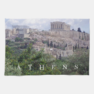 Athens Acropolis view tea towel