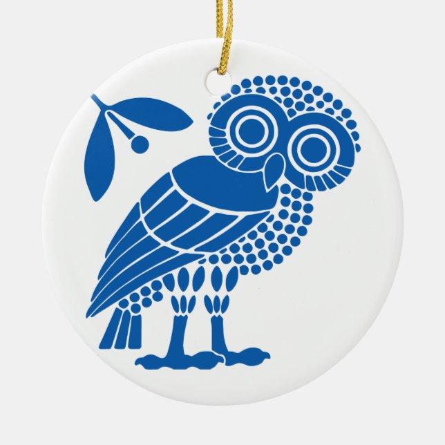 Athens city municipality flag symbol emblem owl bi ceramic ornament (Front)