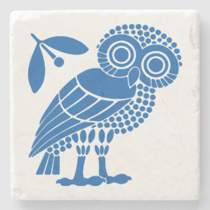 Athens city municipality flag symbol emblem owl bi stone coaster