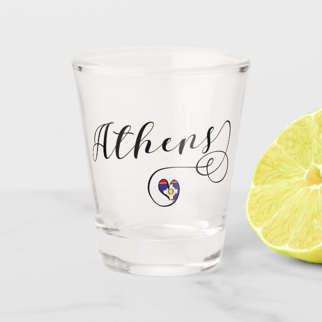 Athens Flag In Heart, Greece Shot Glass (Front)